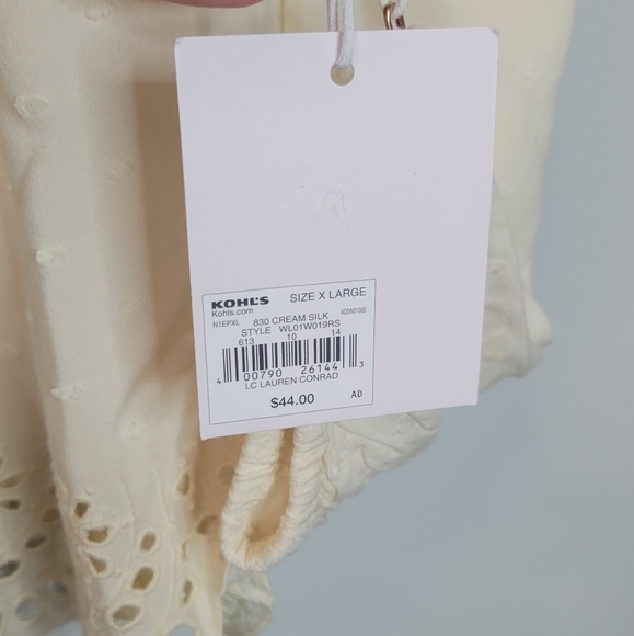 NWT Lauren Conrad Cream Beige Eyelet Key Hole Blouse Top Shirt Sz XL - Picture 6 of 7